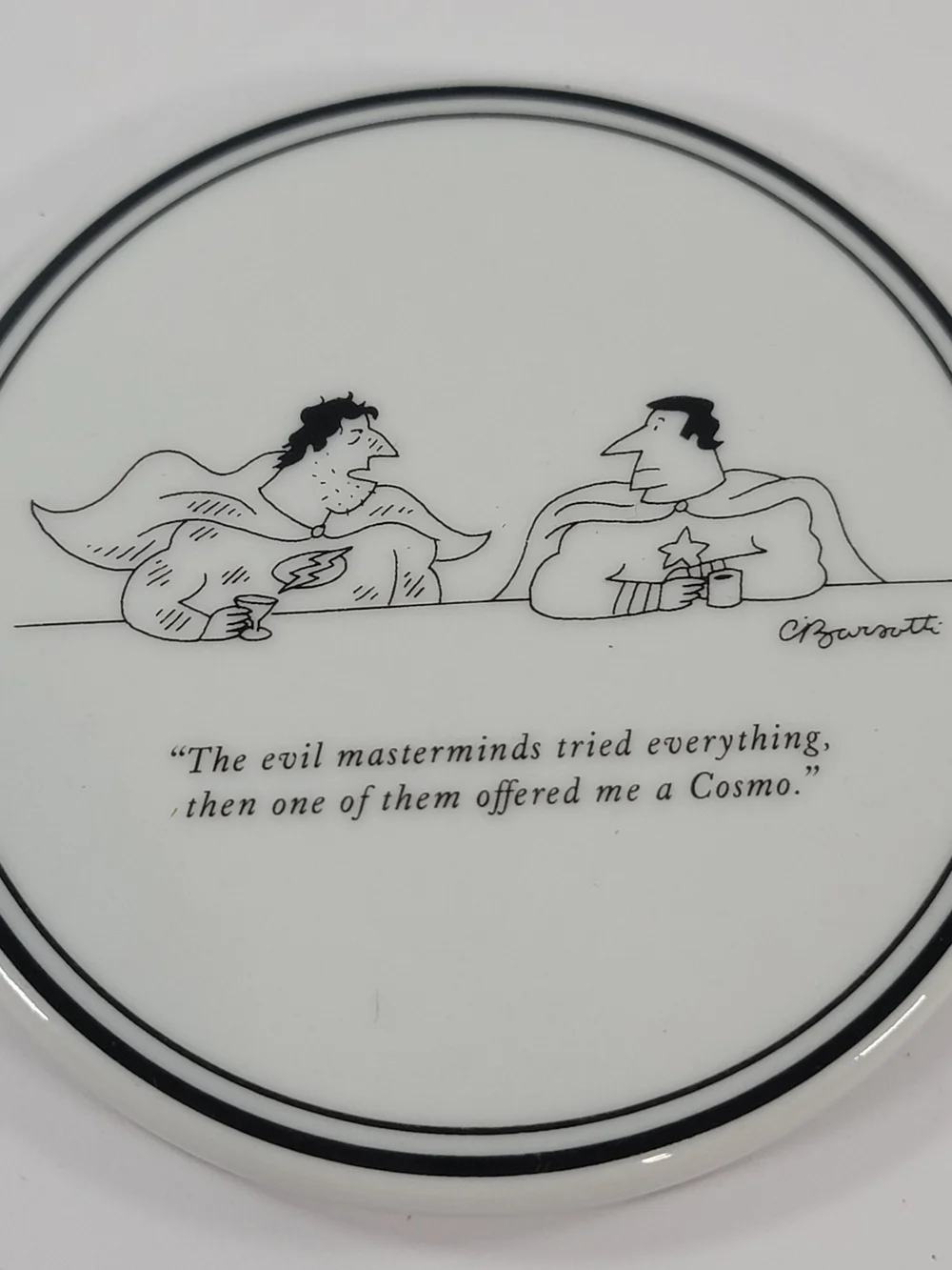 New Yorker Magazine Cartoon Ceramic Coaster Set of 6 Restoration Hardware Cork